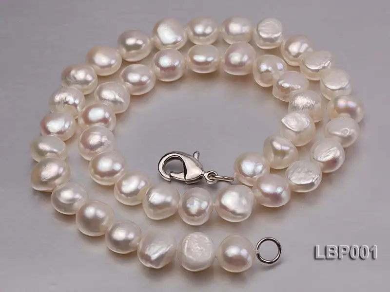 

Fashion 9x10White Irregular Shape Baroque Pearl Necklace 18