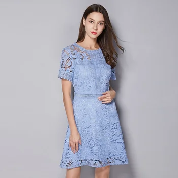 

2019 New Summer Fashion Ladies Elegant lace dress short sleeve slim Cultivated party dress Casual vestidos Plus Size JurkenL-5XL