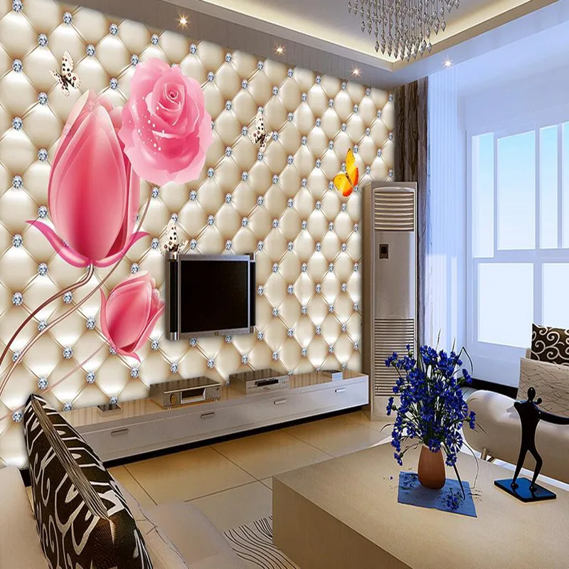 

Wall Mural Wallpaper 3D Wallpaper Stickers Soft Leather Wall Murals Tulip Rose Sofa TV Background Wall Mural Decor Wall Paper 3D