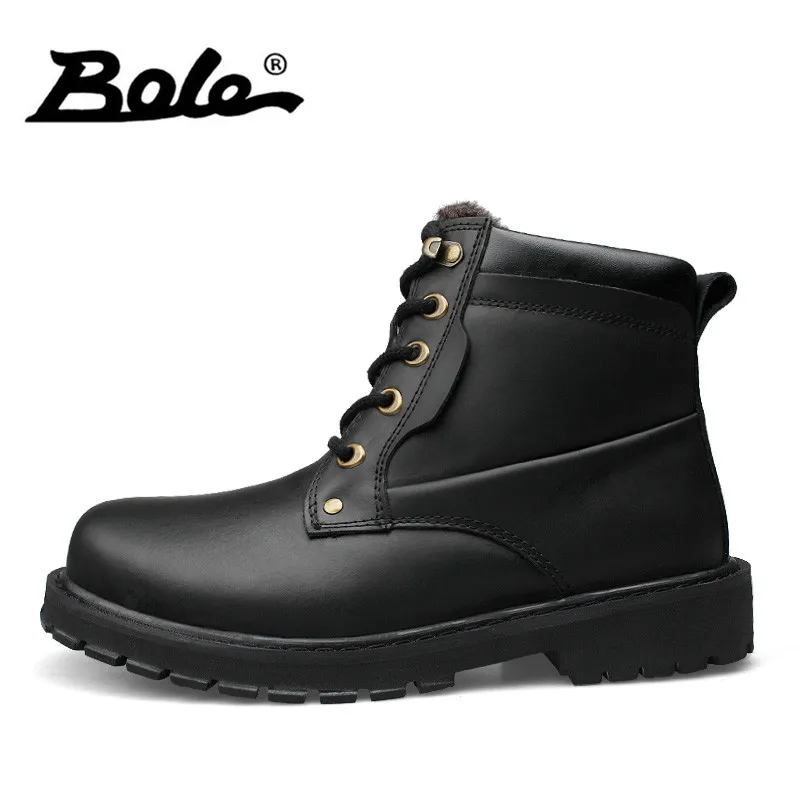Moto Hommes De marron Bole Bottes Plus 37 Véritable La Main D'hiver Outillage Grande Nouveau Up jaune Taille Peluche Noir À Neige Cuir Lace 52 En zGSVLpqMU