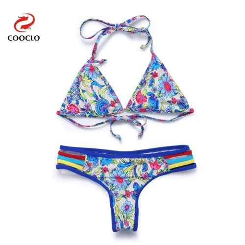 COOCLO, сексуальное бикини,, в полоску, одежда для плавания, для женщин, мягкая чашка, для плавания, wuit, Бразильское бикини, женский купальник, летняя одежда для плавания, пляжная одежда - Цвет: Многоцветный