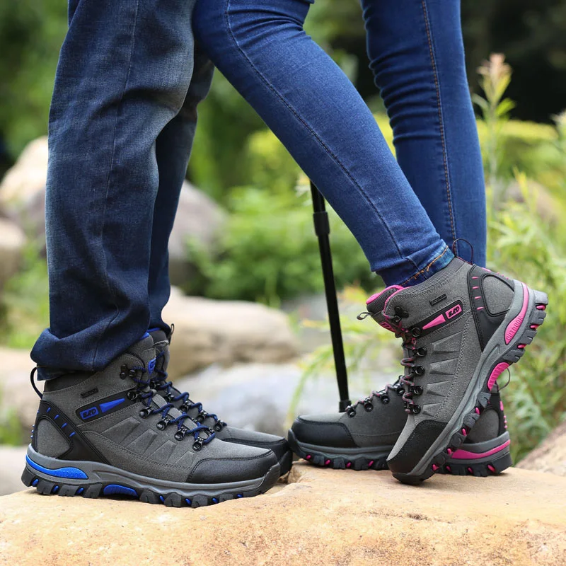 Koop Mannen berg wandelschoenen waterdichte vrouw trekking schoenen lederen klimmen treking sneakers zapatillas outdoor hombre senderismo