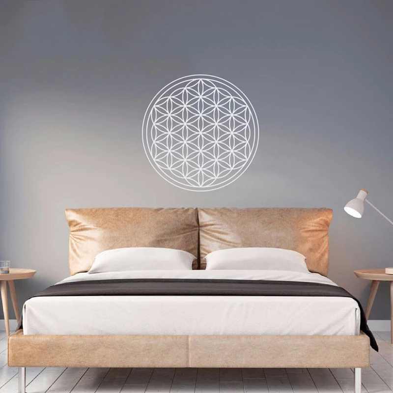 

Art Vinyl Wall Sticker Flower Of Life Geometric Round Decal Bedroom Living Room Decoration Simple White Dandelion Poster W100