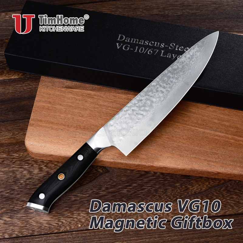 8inches japanese chef knife damascus steel kitchen knives premium damascus vg10 67layers blade pakka wood handle