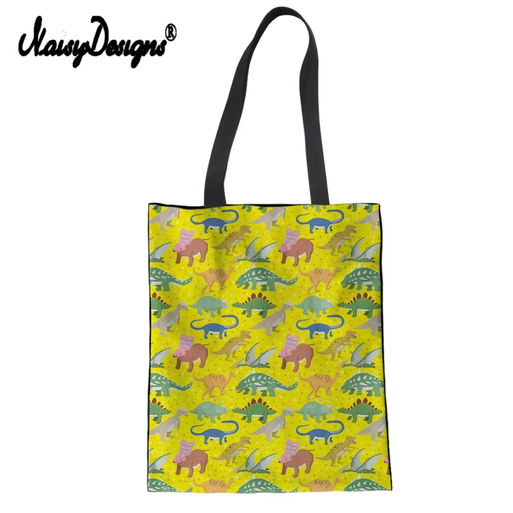 Бесшумный дизайн с принтом динозавра Kawaii Animal Женская Холщовая Сумка для покупок для девочек сумки на плечо роскошные повседневные сумки многоразовые