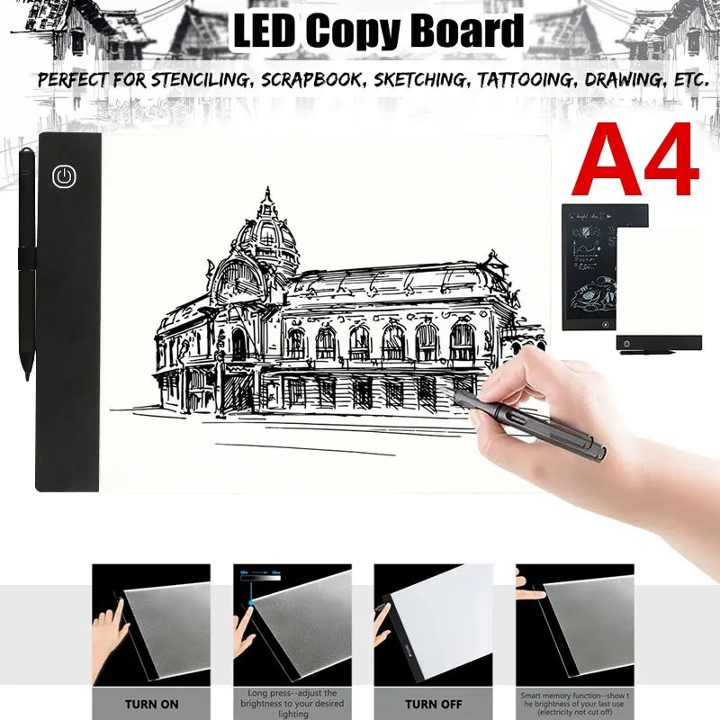 2 в 1 Многофункциональный цифровой планшет A4 светодиодный светильник коробка Tracer Графический коврик+ ЖК-дисплей для рисования электронный планшет доска с ручкой
