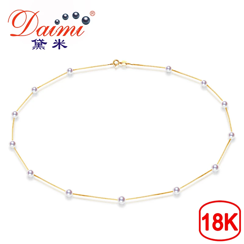 

[DAIMI] Fine Jewelry 18K Yellow Gold 4-4.5mm Natural Tiny Akoya Sea Pearl Necklace Top Quality For Everyday