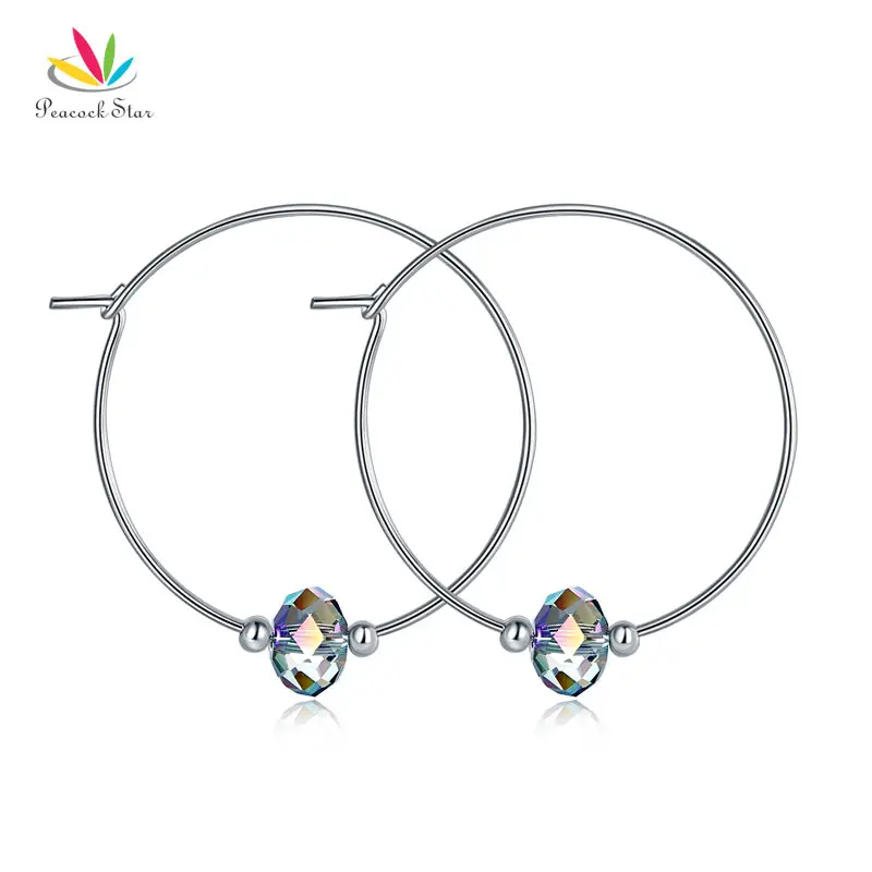 

Peacock Star Top Quality Solid 925 Sterling Silver Hoop Earrings AB Austrian Crystal Party Birthday Gift CFE8136