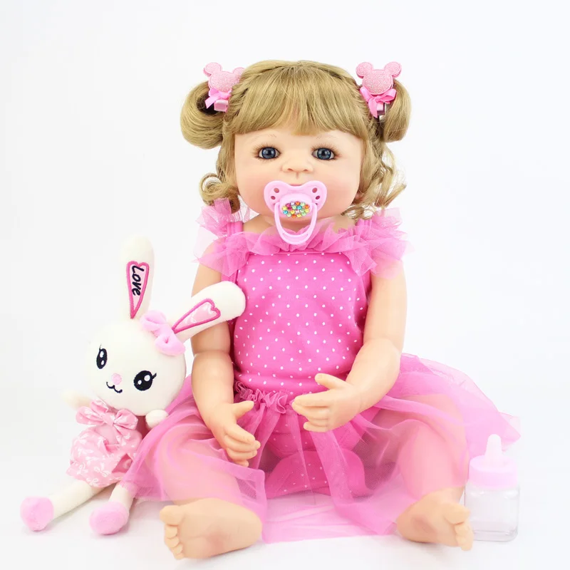55 см полное Силиконовое боди блондинка Reborn Baby Doll игрушка винил новорожденных принцесса малышей Bebe для девочек подарок на день рождения