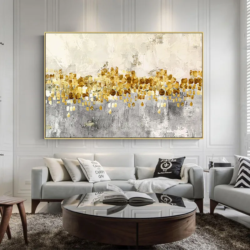 

Gold art painting acrylic abstract flowers texture quadro caudro decoracion Wall art Pictures for living room home decor hallway