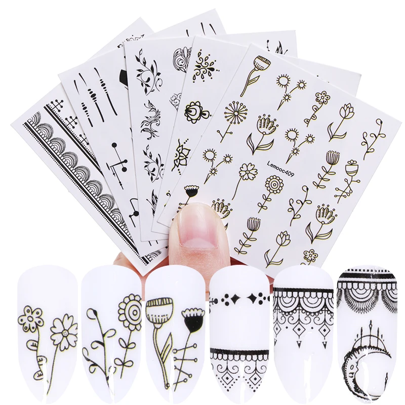 

LEMOOC 5 Sheets Water Stickers Decals for Nail Art Transfer Flowers Butterfly Patterns Nail Tips DIY Design Decorations