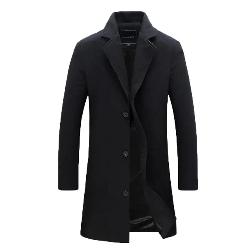 Длинное шерстяное пальто для мужчин, зимний утепленный Тренч, шерстяные пальто, мужские повседневные тонкие теплые ветровки, мужская куртка Palto, s Peacoat, пальто Bape - Цвет: Black