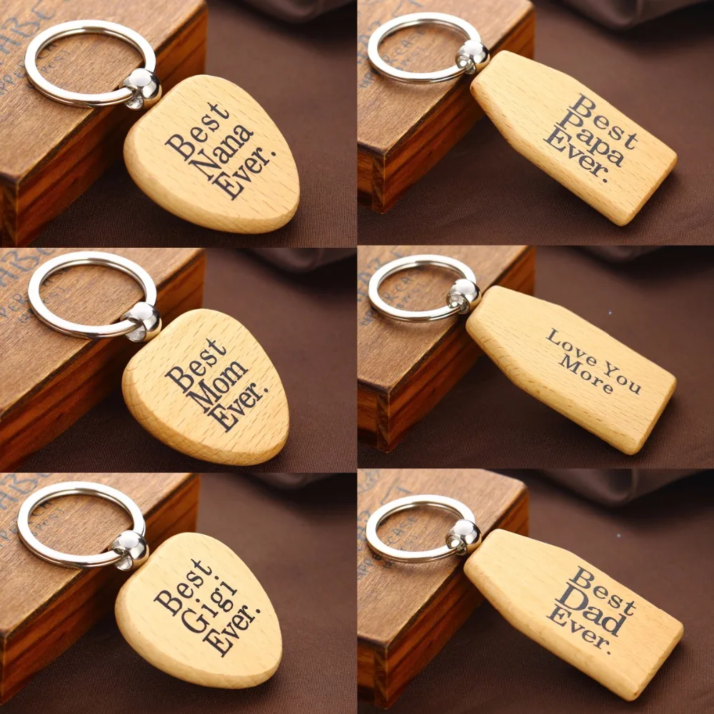 Best Family Ever Wood Keychain Mom Dad Nana Gigi Papa Grandma Wooden