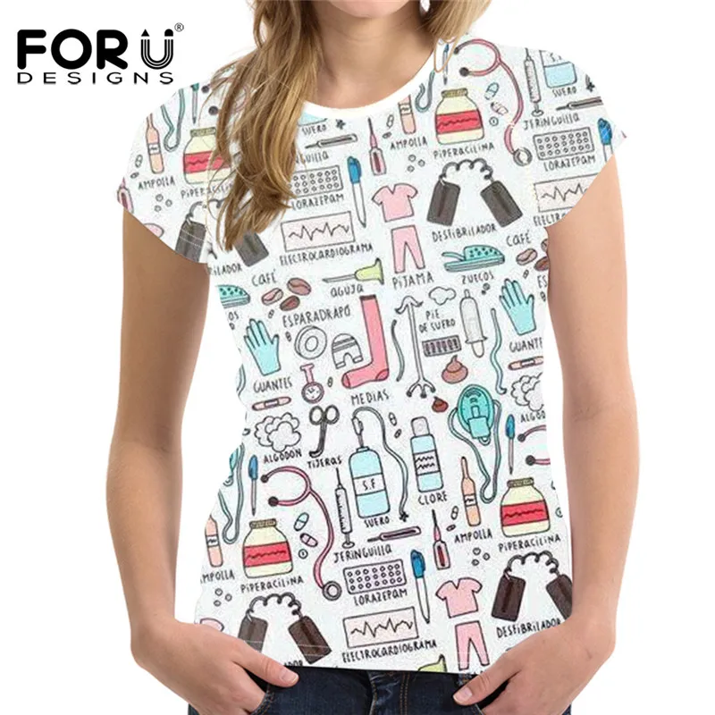 FORUDESIGNS/зуб медсестры с рисунком милые Топы И Футболки женские футболки мягкая
