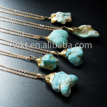 

WT-N198! Necklace with natural raw howlite pendants in natural shape,gold trim on top