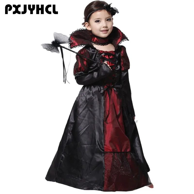 

Halloween Children Vampire Cosplay Costumes Kid Fancy Princess Queen Long Dress For Girl Fantasia Carnival Party Stage Show