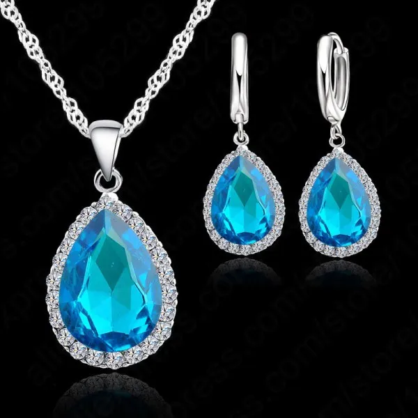 Hottest-925-Sterling-Silver-Necklace-Jewelry-Set-Water-Drop-Cubic-Zircon-Crystal-Necklaces-Wedding-Necklace-Pendants - 副本