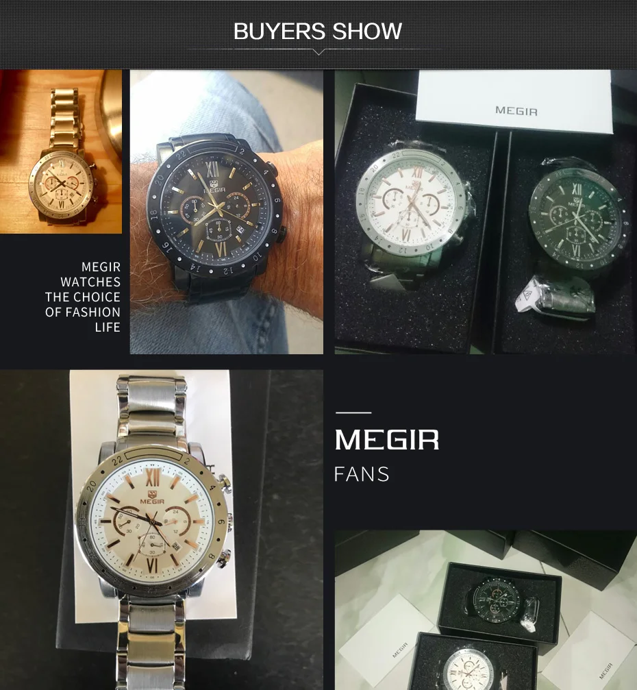 MEGIR оригинальные кварцевые мужские часы из нержавеющей стали, деловые наручные часы, мужские часы с большим циферблатом, водонепроницаемые светящиеся часы Relogio Masculino