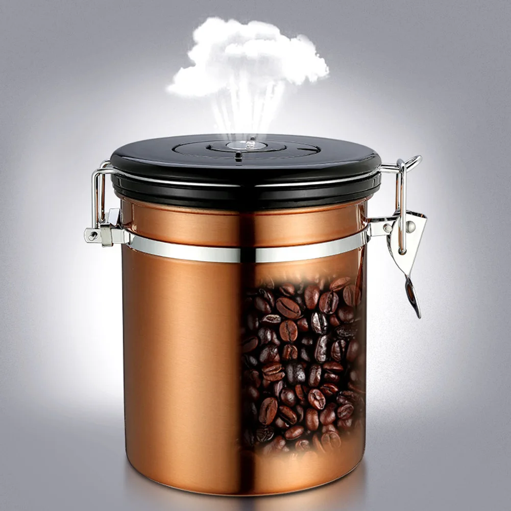 Нержавеющая Сталь Выпускной клапан горшок банка еда дома сахар вакуум герметичный может чай канистра хранения кофе в зернах Кухонный Контейнер
