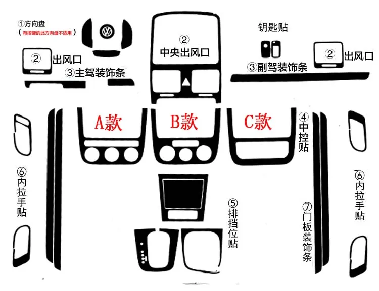 Полный набор автомобильных наклеек из углеродного волокна для 2006-2011 2012-- VW Volkswagen Jetta MK6 - Название цвета: A for 2006-2011