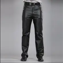 M-7XL зимние кожаные штаны Haining, мужские прямые брюки из натуральной кожи, узкие брюки, плотные теплые штаны, мотоциклетные штаны