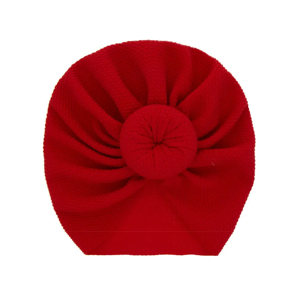 Детские аксессуары для новорожденных мальчиков и девочек, одноцветные шапки с бантиком, хлопковая шапочка карамельного цвета, зимняя теплая шапка - Цвет: Красный
