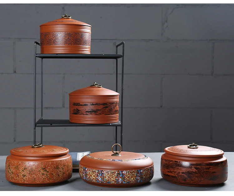 Винтажный Фиолетовый Глиняный чайный набор, керамический чайный Caddy Puer чайные банки, банка для хранения чайного торта, герметичный контейнер, кухонные аксессуары