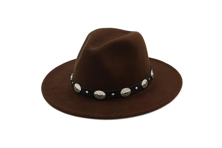 Fashion Wool Men's Women's Winter Autumn Fedora Hat With DIY Punk Belt Wide Brim Church Sombreros Jazz Cap Top Sun Hat