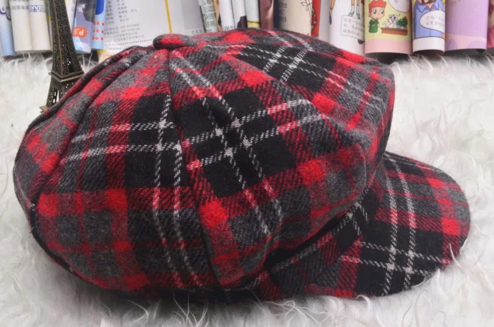 2018 New British Lattice Octagonal Fashion Hat Autumn And Winter Woolen Painter Hat Female Personality Wild Duck Tongue Hat ACB75 (11)
