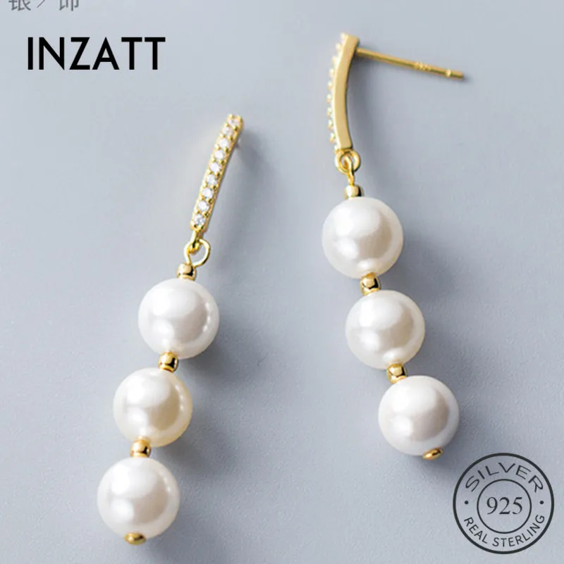 

INZATT Real 925 Sterling Silver Pearl Tassel Elegant Drop Earrings For Women Cute Party Zircon Fine Jewelry 2019 Accessories