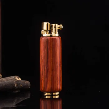 

Mini Red Wood With Metal Lighter Smoking inflatable Gas Lighters Jet Butane Windproof Cigarette Lighter Novelty Cigar Lighter