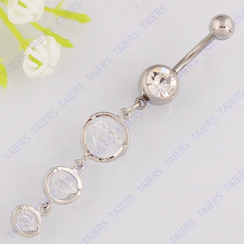Belly Bar Crystal Dangle Round Navel Ring Body Piercing Jewelry Retail