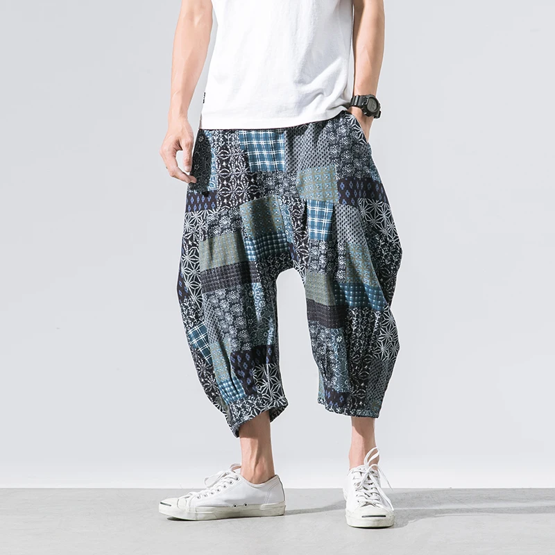 

Trousers Men Pants Men Clothing Wide Crotch Harem Pants Loose Cropped Trousers joggers Flaxen Baggy Wide-legged Bloomers 5XL New
