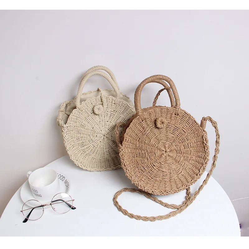 سلبي فرضية مثمر  2018 Fashion Summer Round straw shoulder bag women Rattan woven vintage  knitted messenger bag handbag beach tote small|Top-Handle Bags| - AliExpress