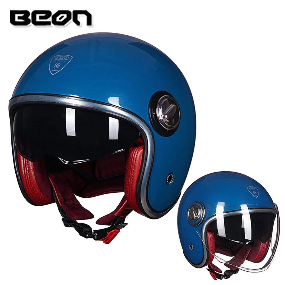 BEON мотоциклетный шлем rbike Casco винтажный мотоциклетный шлем 3/4 с открытым лицом Capacete Байкер скутер шлем ретро двойной козырек - Цвет: B-108A-Ldeepblue