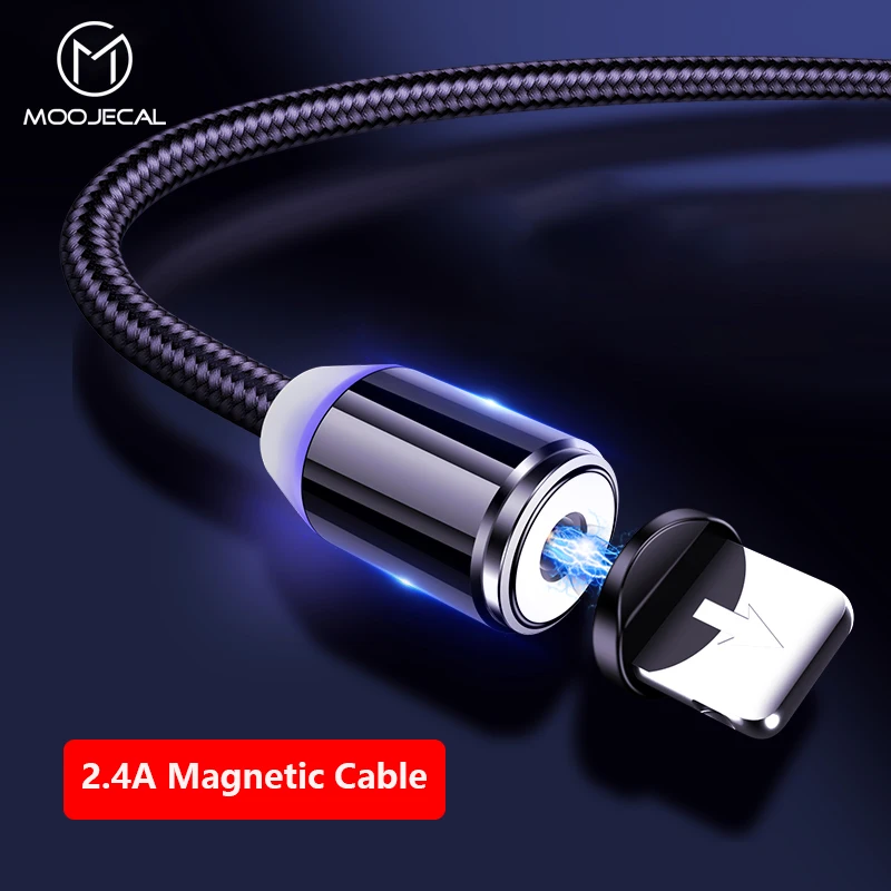 

MOOJECAL Magnetic Cable 2.4A Fast USB Cable For iPhone X XS MAX XR 8 7 6 Cable Charging Cable Mobile Phone Charger LED Data Cord