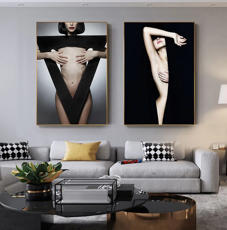 Скандинавские сексуальные обнаженные горячие девушки холст живопись современный большой плакат печать сексуальное черное платье женское настенное искусство для гостиной Куадрос салон