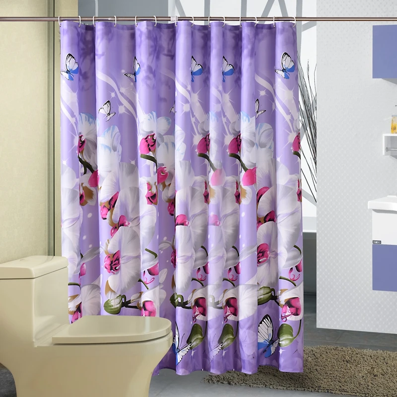 Фиолетовый фон с принтом бабочек и цветов, защита от плесени и водонепроницаемая полиэфирная ткань занавеска для ванной комнаты