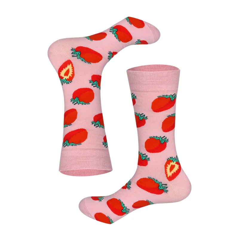 Новое поступление 2018 Горячие Мужчины Женщины Счастливые носки Клубника красочный дизайн Уличная Хлопок Длинные носки экипажа для