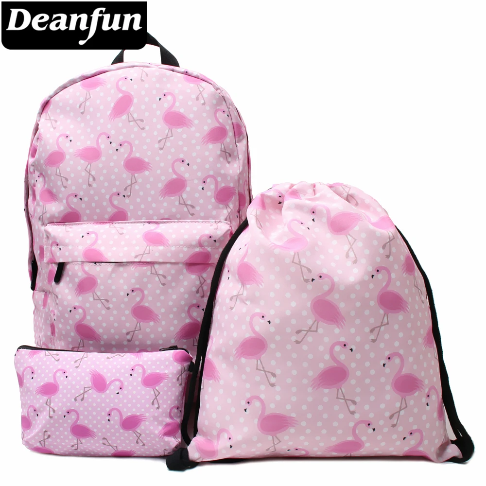 

Deanfun 3PCS /set Pink Backpack 3D Printing Flamingo Women Fashion Kawaii Schoolbags