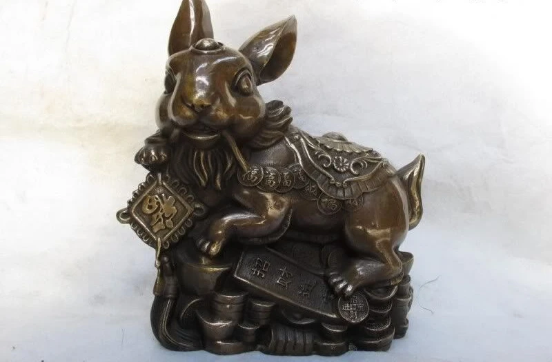 

Classical Copper Feng Shui Lucky Money wealth blessing lovely hare rabbit Statue
