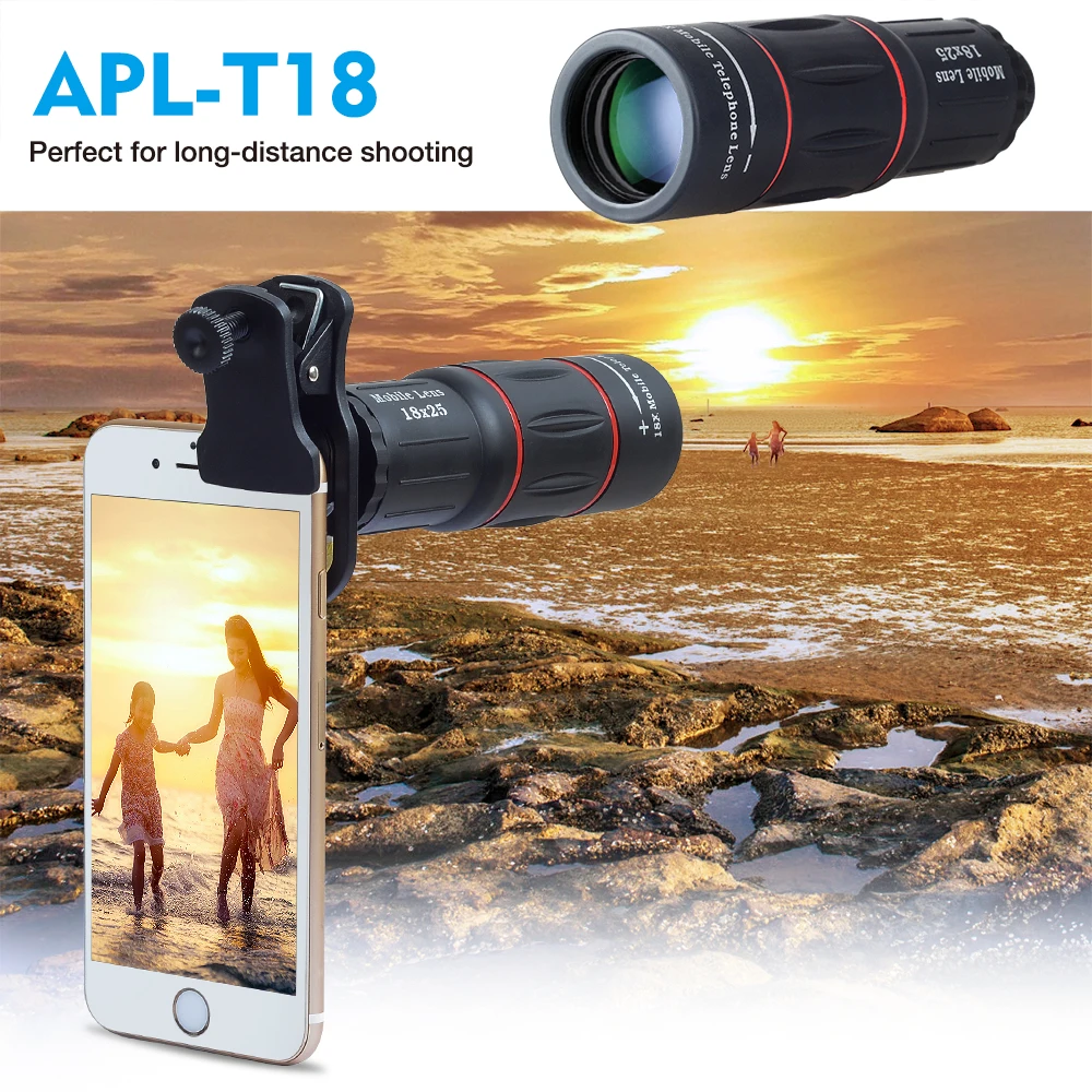 Ceny APEXEL 18x25 soczewki teleskopu monokularowy z uniwersalny klip dla iPhone andriod smartfony puchar świata Outdoor Travel sporty łowieckie