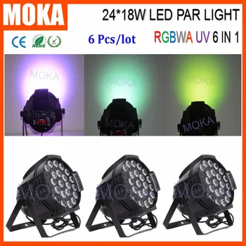 

6PCS/LOT Disco Equipment 24x18W Indoor RGBAW UV 6 In1 Led Par Light