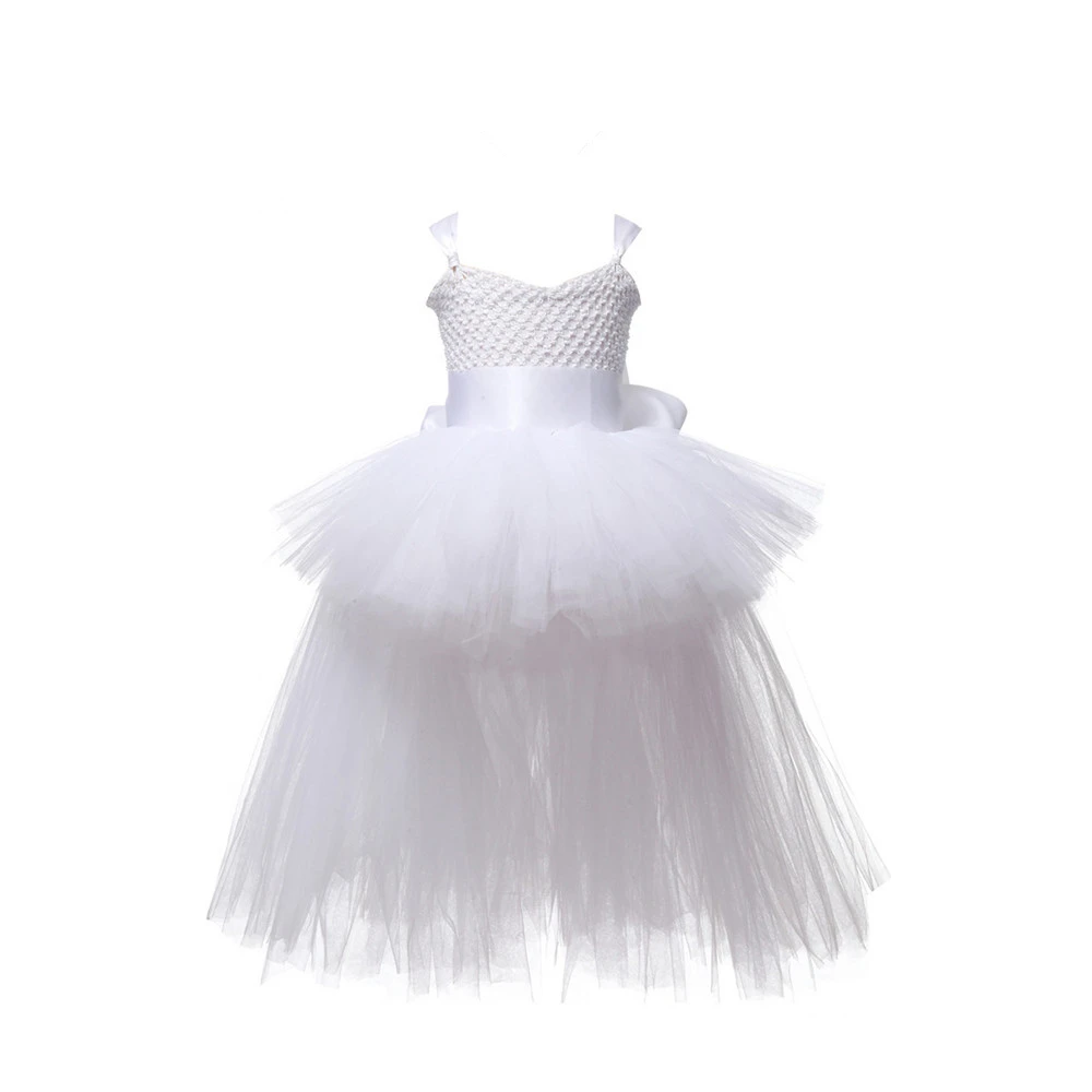 Girls Tutu Dress Tulle V-neck Train Evening Birthday Party Dress Ball Gown Halloween Costume 1-14YY