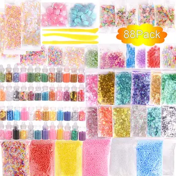 

88pack/set Slime Making Kit Styrofoam Foam Balls Beads Charms Glitter Jars Containers Slime for DIY Craft Homemade Party Supply