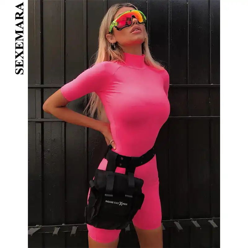 hot pink biker shorts outfit