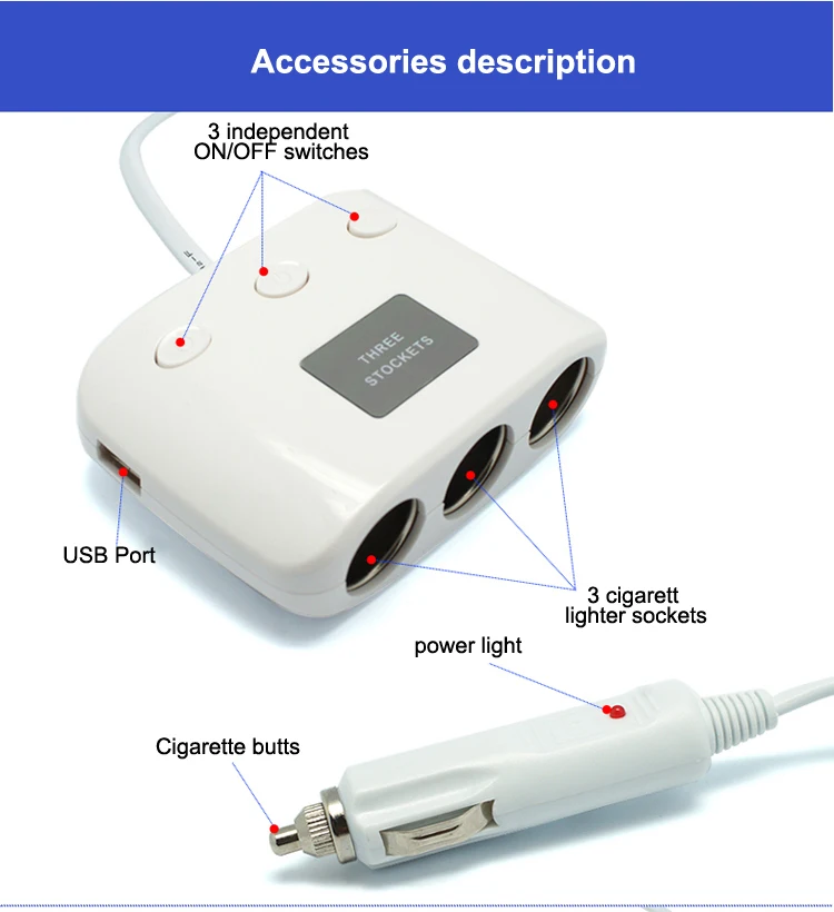 3 способа Автомобильный Прикуриватель разъем сплиттер 120 W 12 v-24 V автомобиль Зарядное устройство с двумя портами USB Зарядное устройство розетка с независимыми переключатель вкл/выкл