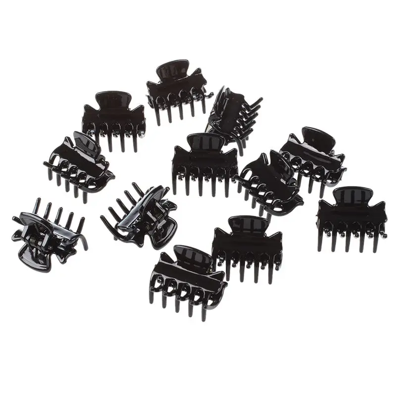 

12 Pcs 1.1" Long Black Plastic Mini Hairpin 10 Claws Hair Clip Clamp for Ladies