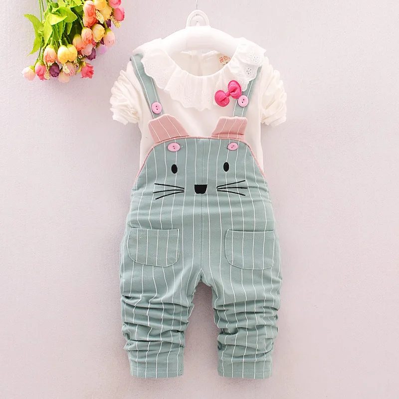 

Bibicola girls spring autumn clothing set baby girls 2 pcs cartoon T-shirt+overalla pants clothes set children girl clothing set