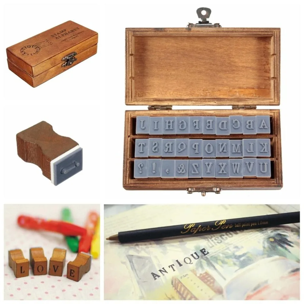 

2019 30pcs/set Capital Alphabet Rubber Stamps Stamp Rubber Stamps Set Uppercase Alphabet Letters Retro Vintage Wooden Box Case